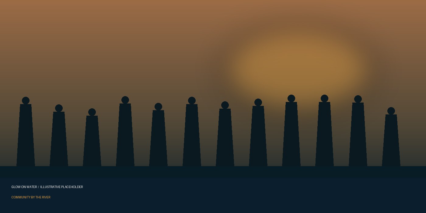 Illustrative photograph placeholder for a community gathering by a river