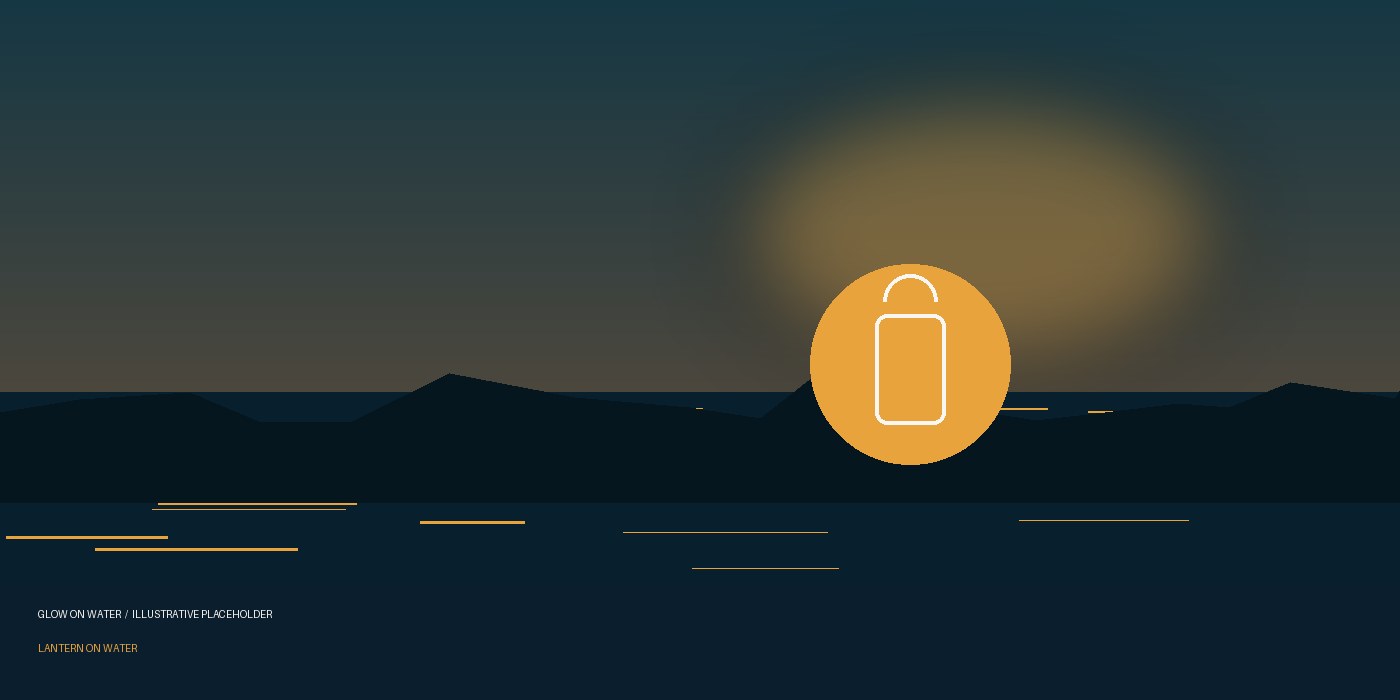 Illustrative photograph placeholder for a lantern glowing near water
